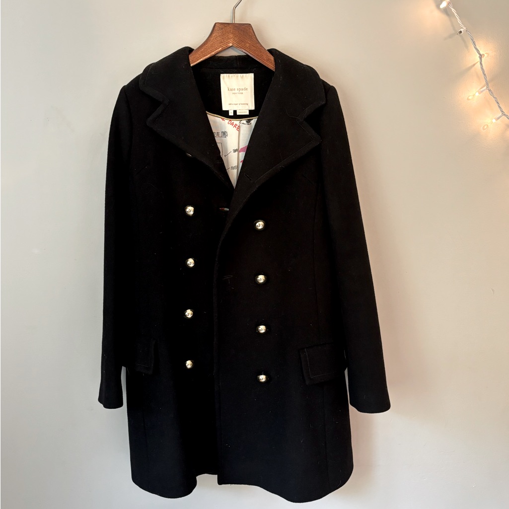 Kate Spade Black Wool Pea Coat Size 4 Women’s Winter